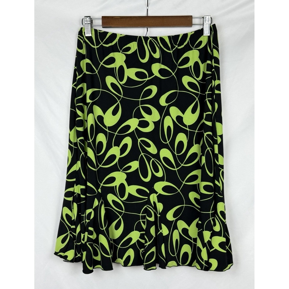 Vintage Suzie in the City Cyber Goth Skirt Y2K Green Black Abstract Swirl Large